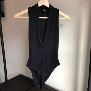 Black deep neckline bodysuit